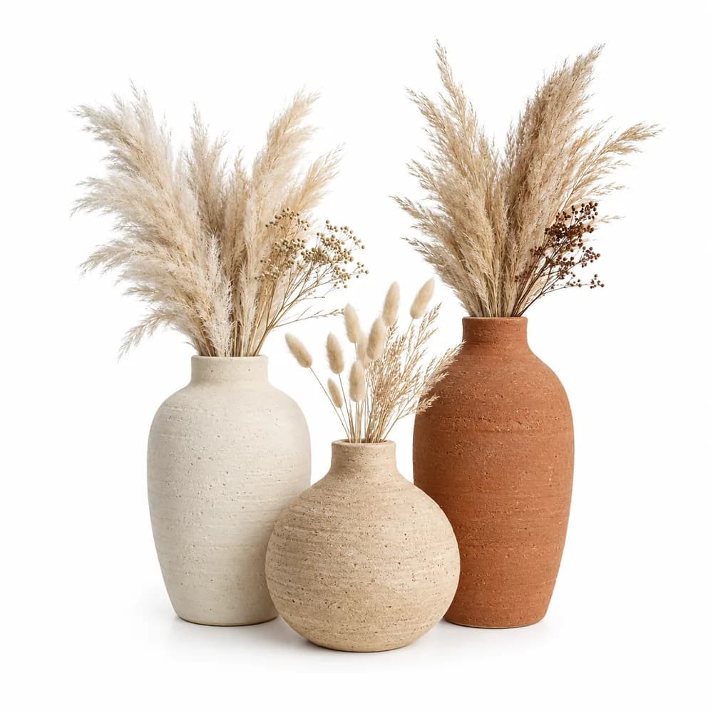 Trio de Vasos Decorativos de Cerâmica